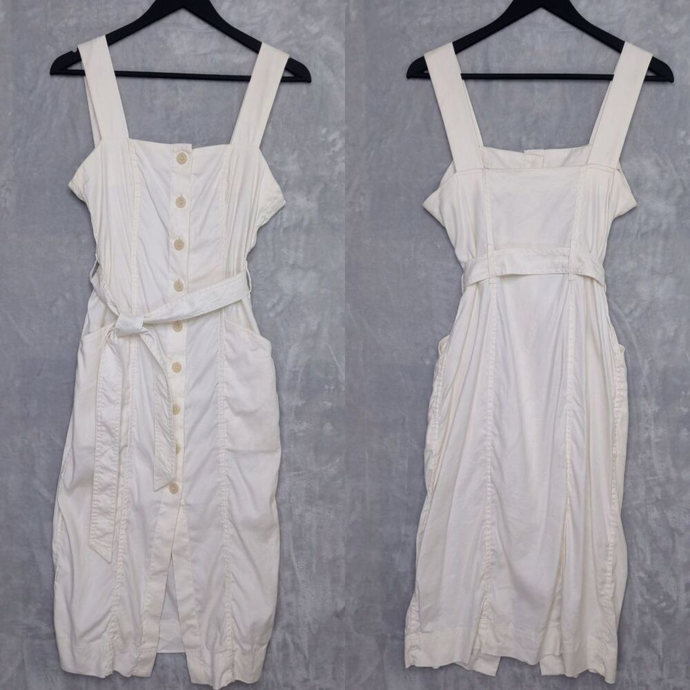 ARITZIA BABATON White Kofi Midi Dress Size 6 Apron Linen Blend Minimalist Beach